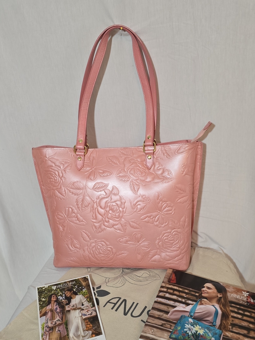 Anuschka Pink Embossed Floral Tote